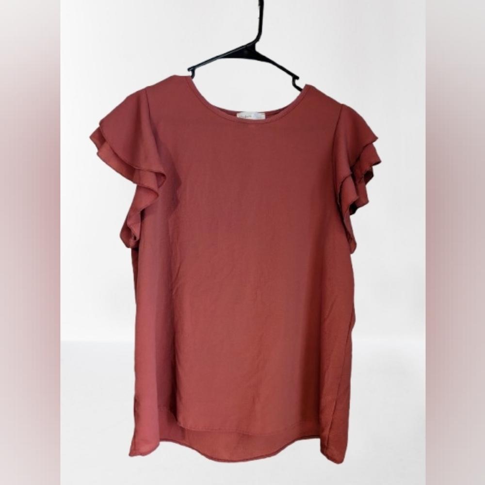 Women's Ruffled Sleeve Blouse - Rust
